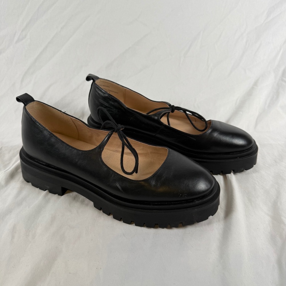 Steve Madden Landon Black Leather Lug Sole Tie Academia Mary Jane Flats Size 12M
